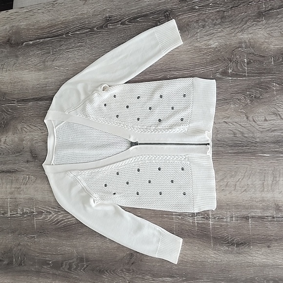 American Eagle Outfitters Grommet Detail Zip Front Lightweight Cardigan XS Ivory - Picture 2 of 8
